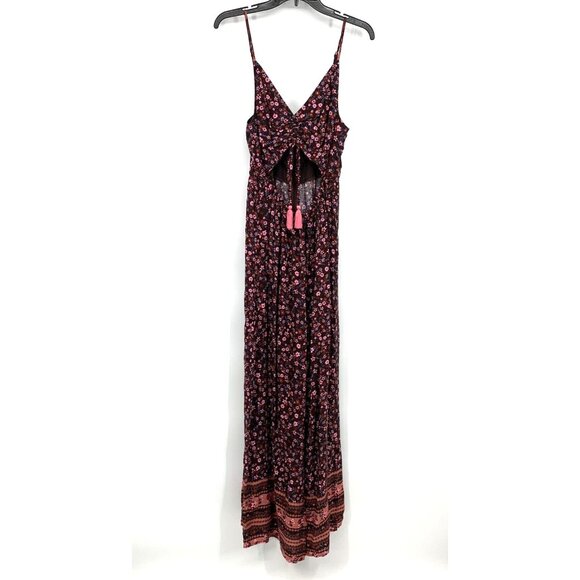 Vici Jumpsuit Floral Print V Neck Cutout Tassel Sleeveless Wide Leg - Picture 1 of 14